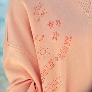 Aerie Oversized After Sunset Smile+Wave Crewneck Sweatshirt in Peach NWT!